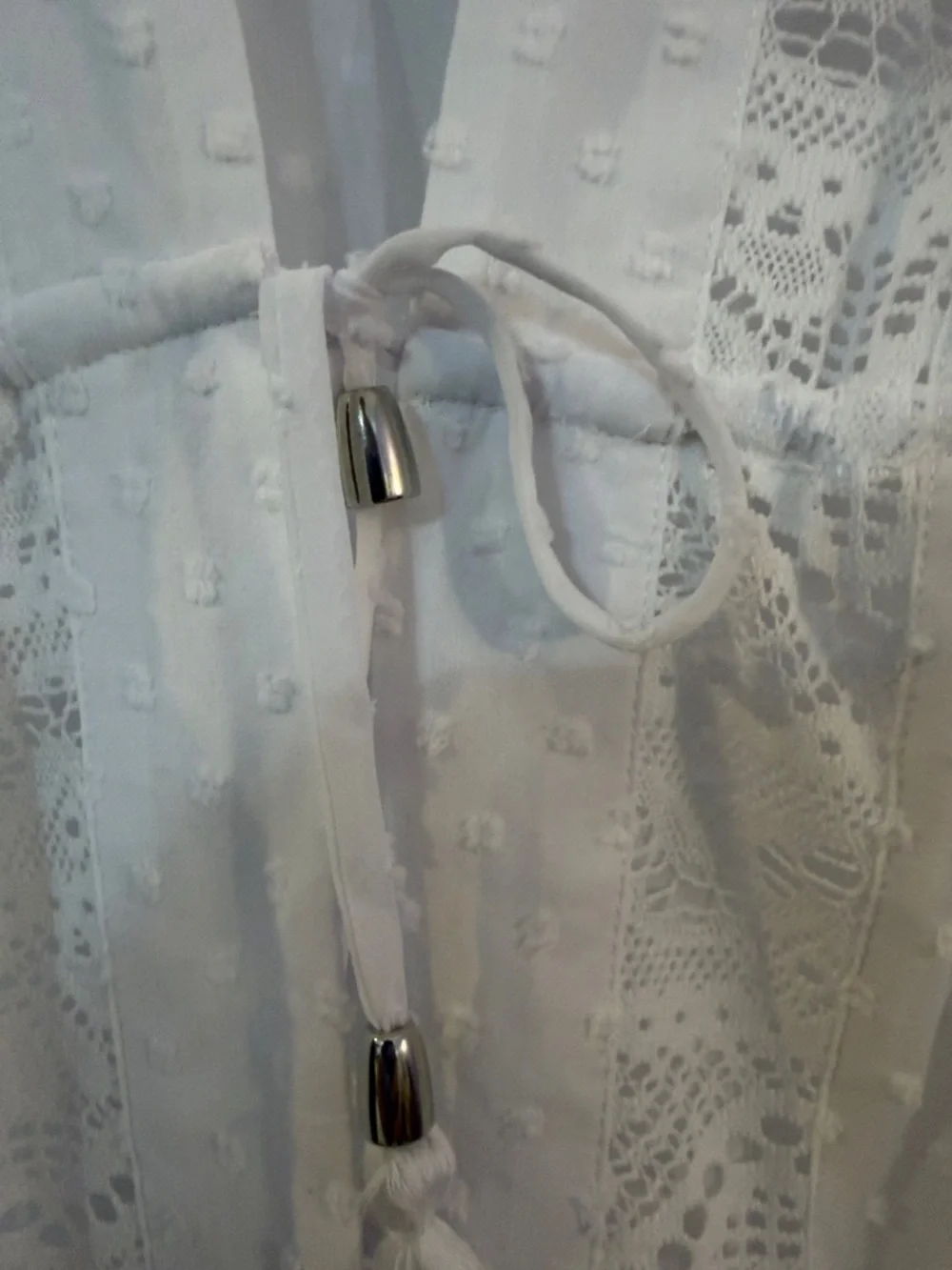 🏖️NWT No Boundaries Women’s White Sheer Tie Front Lace-Trim Swim Cover-Up Size L